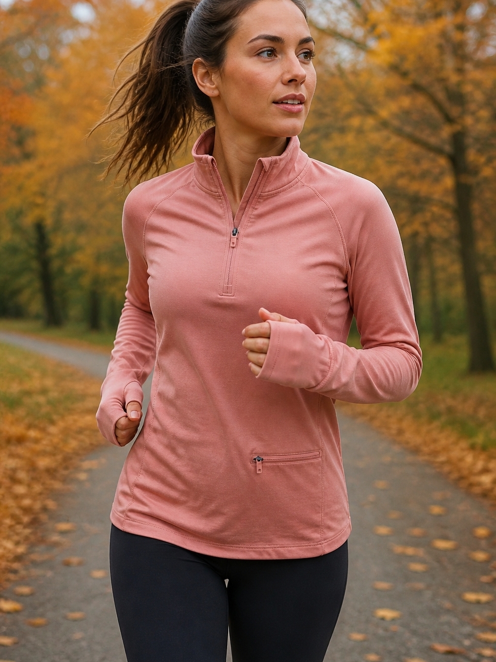 Athleta Pink Quarter Zip Pullover Thumbhole Running Top Women's Medium